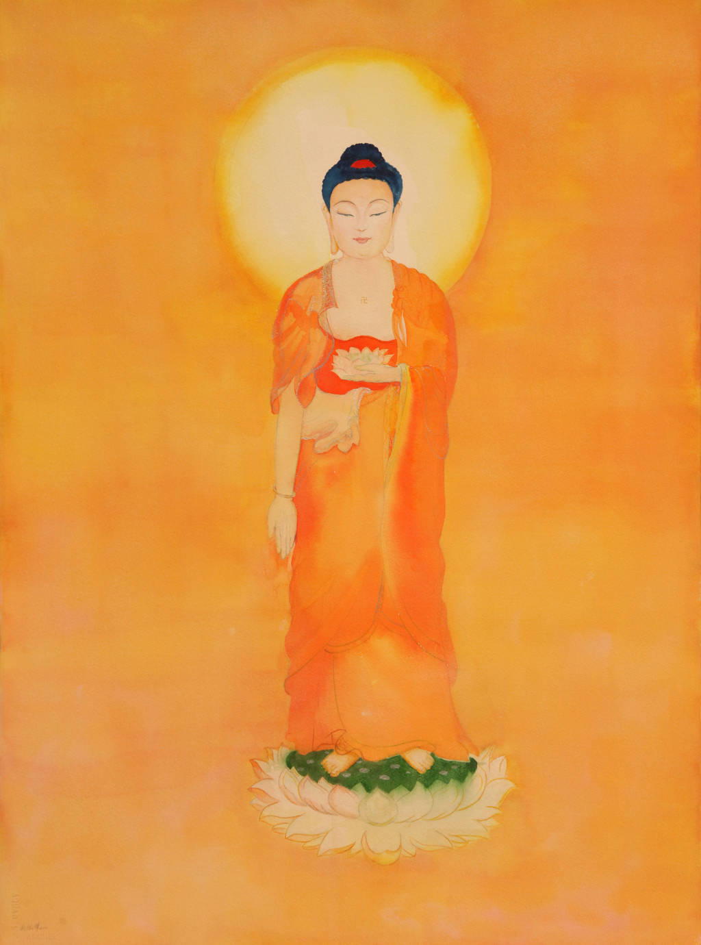 Contemplation of the Sublime Body of Amitāyus Buddha<br>Water Colour on Paper