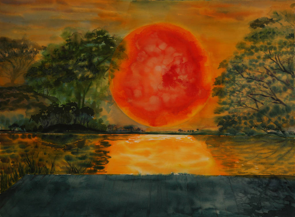 Contemplation of the Setting Sun<br/>Water Colour on Paper